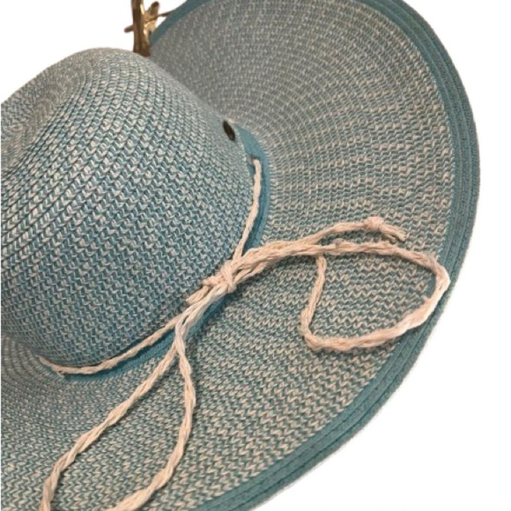 Blue and White Wide-Brimmed Beach Hat